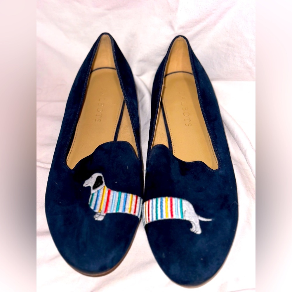 Talbots Womens Ryan Embroidered Suede Loafers Flat Blue Rainbow Dog 8.5 M ($129)